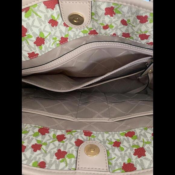 Michael Kors Carter MK Monogram Rose Floral Vanilla Large Tote Bag Purse AB-2012 - Picture 11 of 15